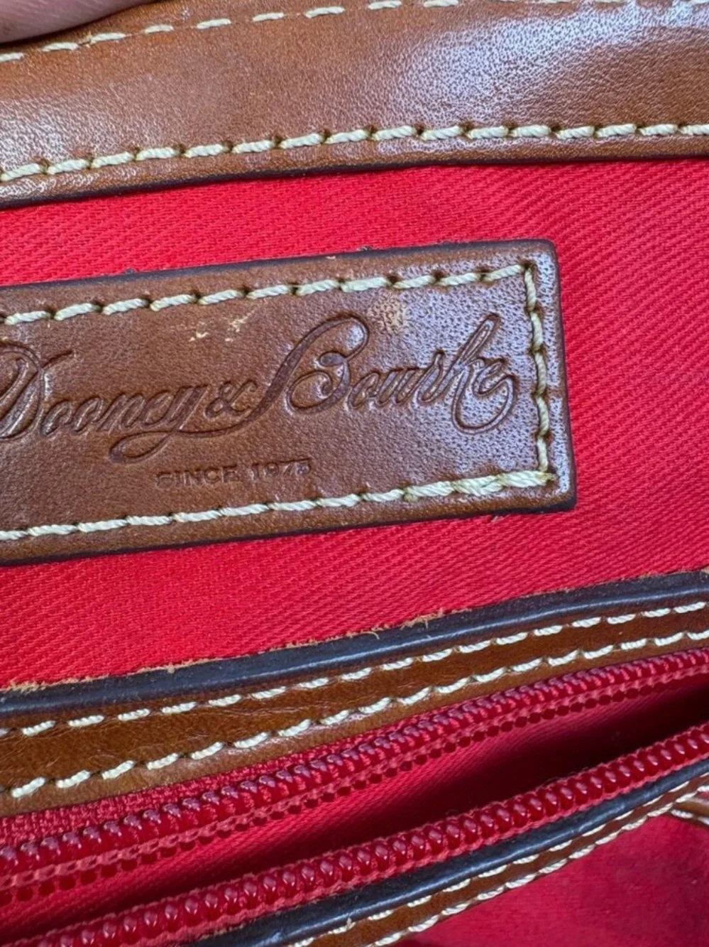Dooney & Bourke Black Lizard-Embossed Satchel with Tan Trim